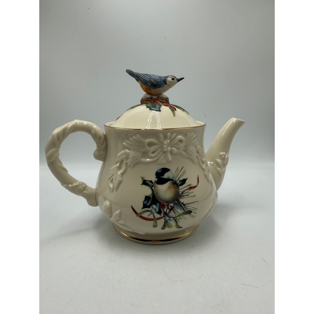 Lenox Winter Greetings Teapot Ivory Fine China Chickadee Bird Holiday Decor